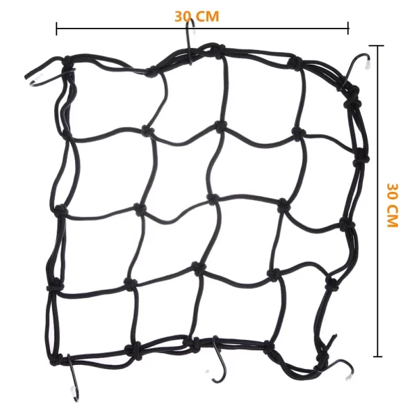 רשת לאבטוח ציוד באופנוע או בבגאז הרכב. גמישה וחזקה עם 6 ווים.